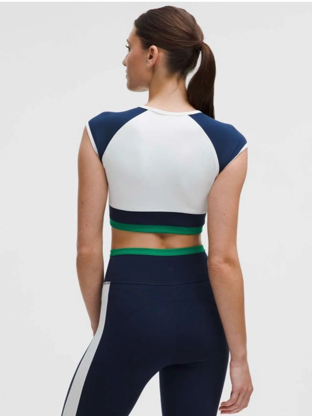 Lululemon Nulu Cropped Short Sleeve Shirt Retro Remix White Blue Green NWT XXS